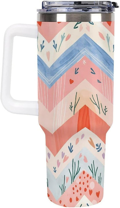 Leakproof Tumbler Vacuum Sealed Car Holder Friendly For Travel Simple Minimalist White Poppy Flower Pattern Coffee Mug Light Rose Red-style-27 - Colors B