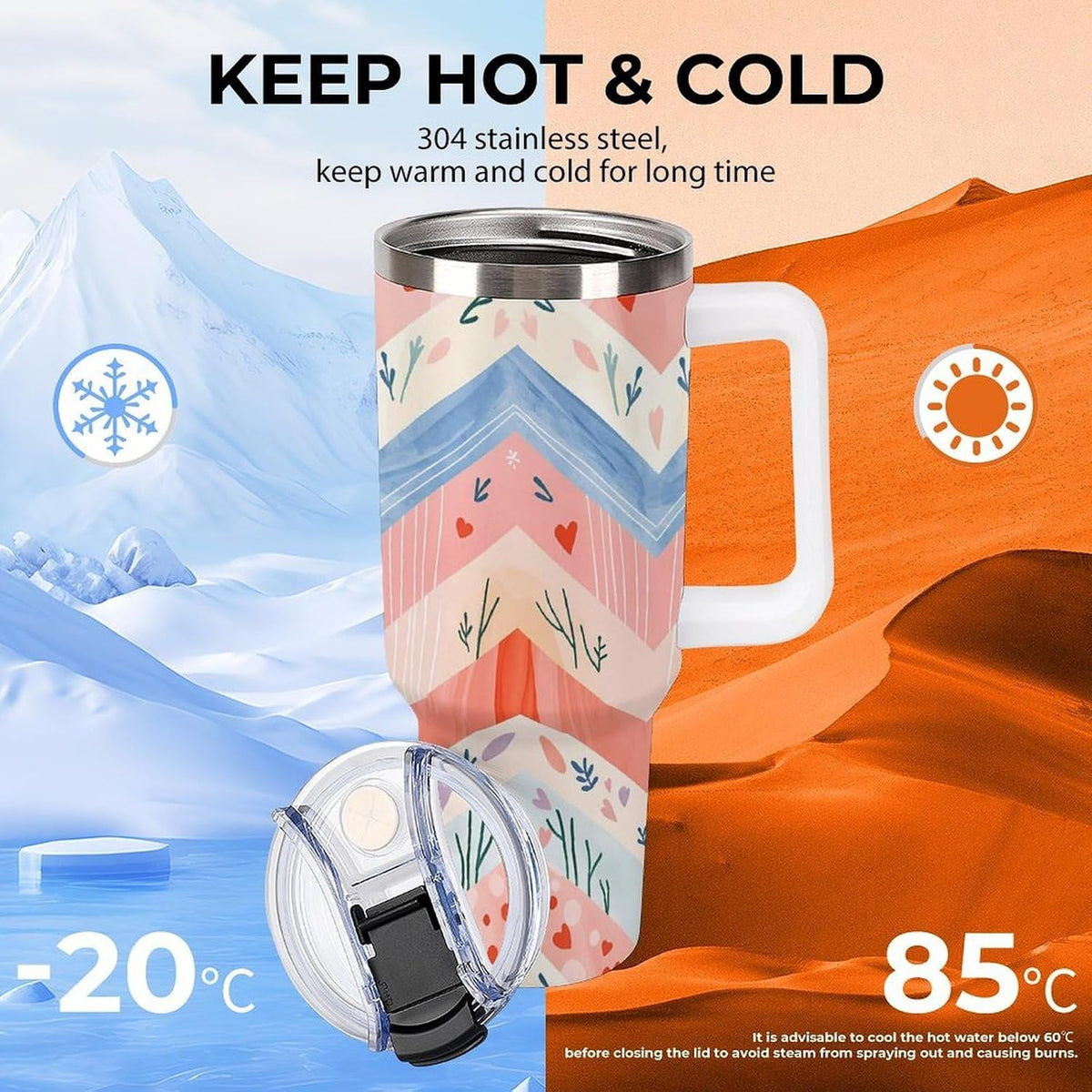 Leakproof Tumbler Vacuum Sealed Car Holder Friendly For Travel Simple Minimalist White Poppy Flower Pattern Coffee Mug Light Rose Red-style-27 - Colors B
