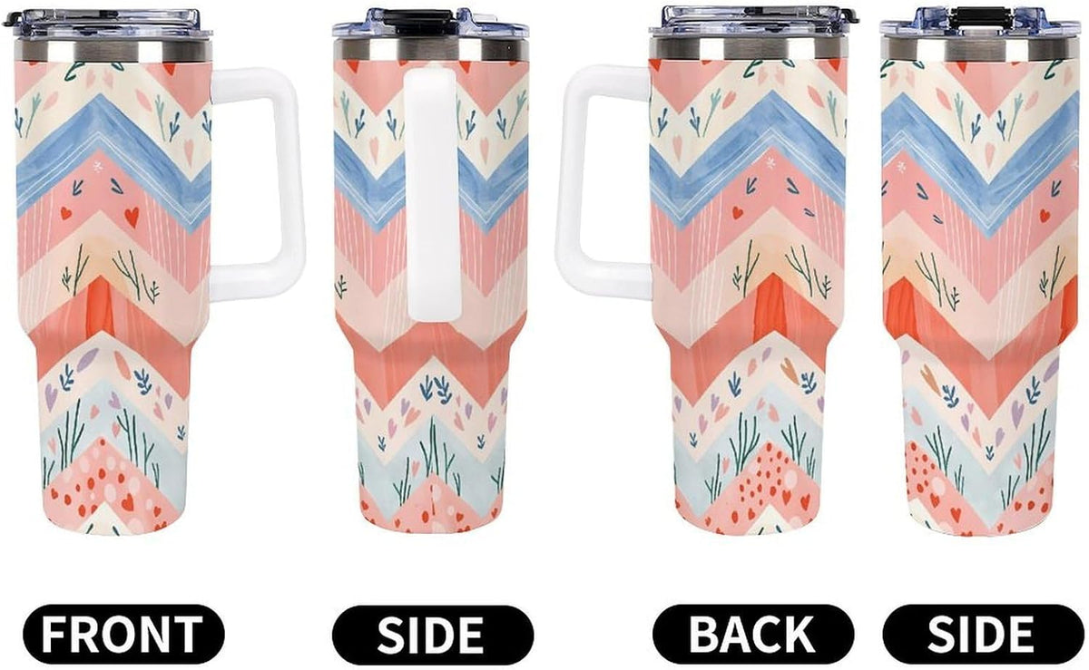 Leakproof Tumbler Vacuum Sealed Car Holder Friendly For Travel Simple Minimalist White Poppy Flower Pattern Coffee Mug Light Rose Red-style-27 - Colors B