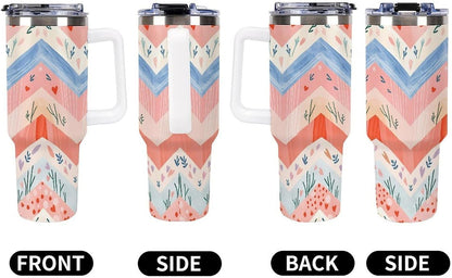 Leakproof Tumbler Vacuum Sealed Car Holder Friendly For Travel Simple Minimalist White Poppy Flower Pattern Coffee Mug Light Rose Red-style-27 - Colors B