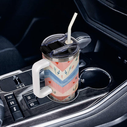 Leakproof Tumbler Vacuum Sealed Car Holder Friendly For Travel Simple Minimalist White Poppy Flower Pattern Coffee Mug Light Rose Red-style-27 - Colors B