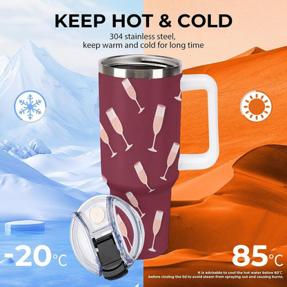 Leakproof Tumbler Vacuum Sealed Car Holder Friendly For Travel Simple Minimalist White Poppy Flower Pattern Coffee Mug Light Rose Red-style-27 - Colors B