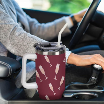 Leakproof Tumbler Vacuum Sealed Car Holder Friendly For Travel Simple Minimalist White Poppy Flower Pattern Coffee Mug Light Rose Red-style-27 - Colors B