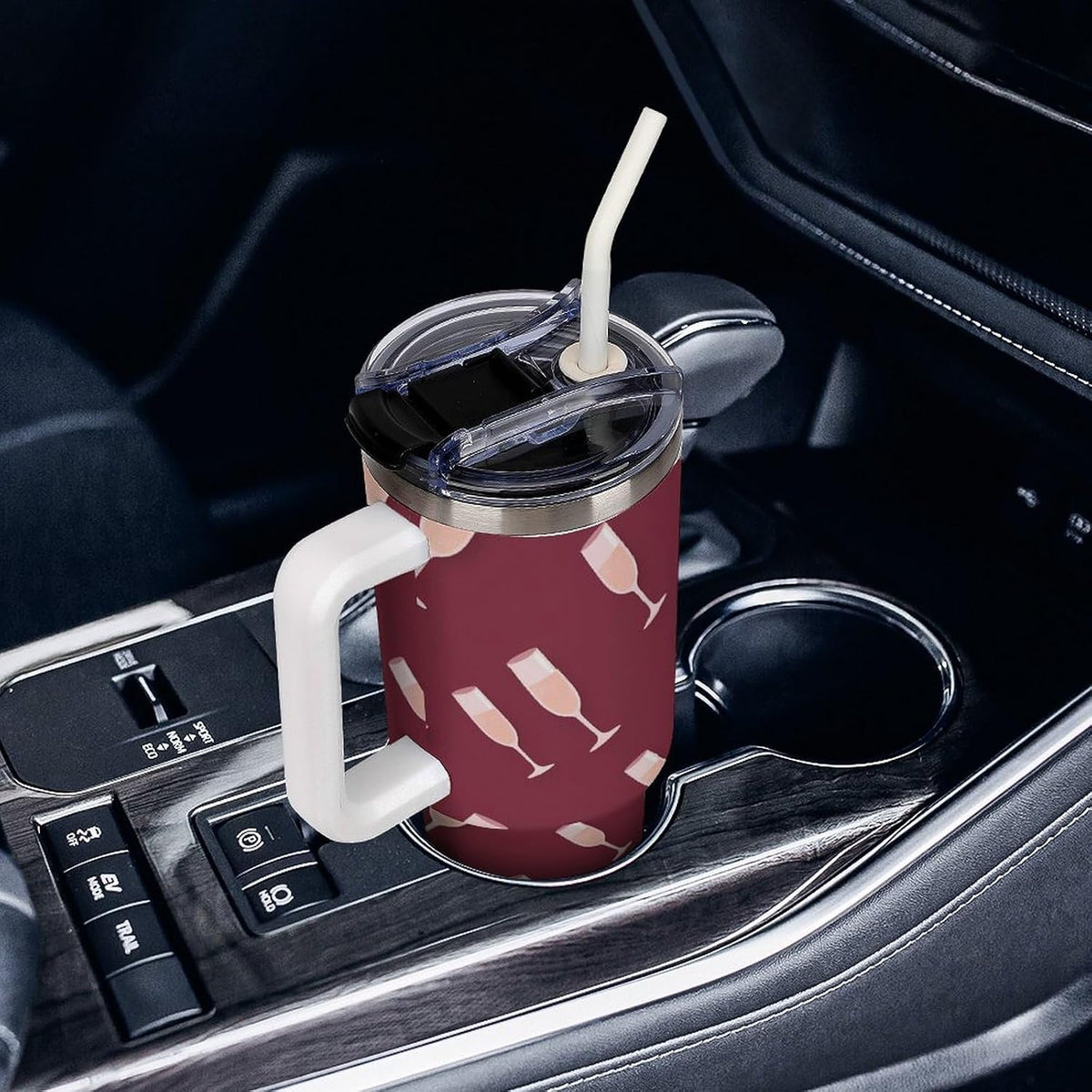Leakproof Tumbler Vacuum Sealed Car Holder Friendly For Travel Simple Minimalist White Poppy Flower Pattern Coffee Mug Light Rose Red-style-27 - Colors B