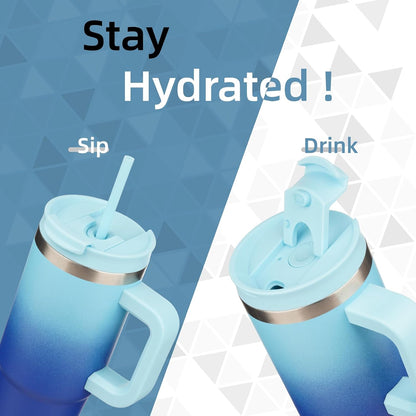 30 oz Insulated Tumbler Water Bottle with Handle, Straw Lid