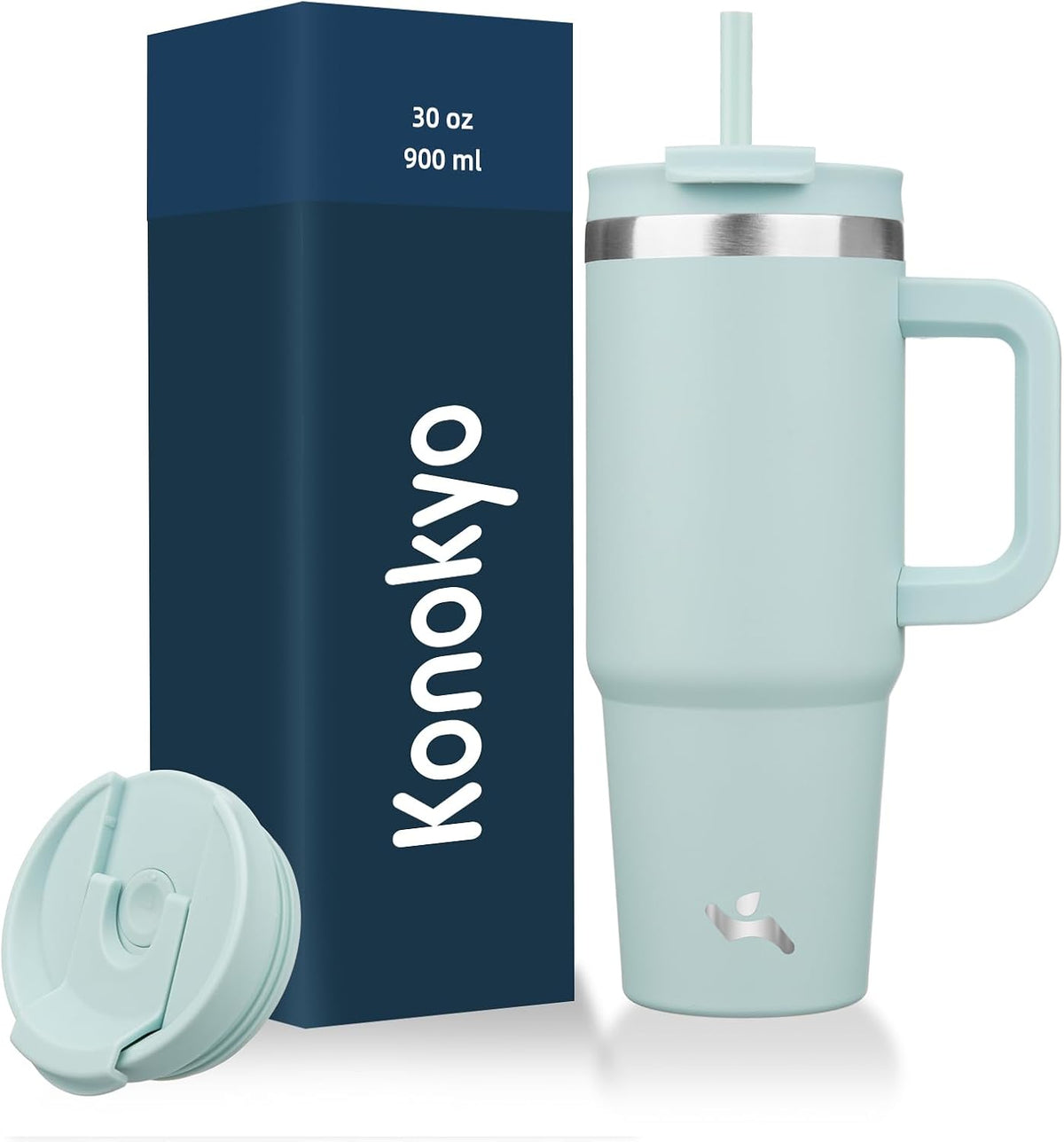 30 oz Insulated Tumbler Water Bottle with Handle, Straw Lid