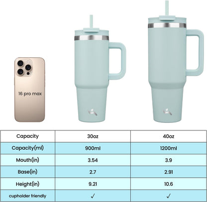 30 oz Insulated Tumbler Water Bottle with Handle, Straw Lid