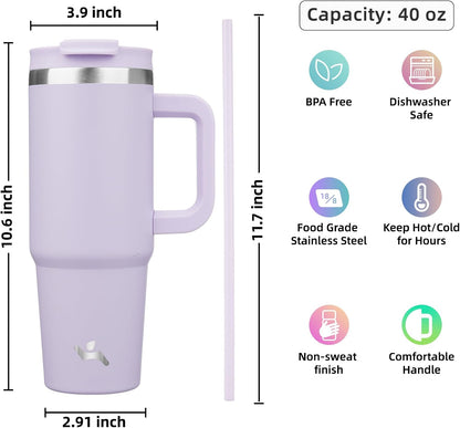 30 oz Insulated Tumbler Water Bottle with Handle, Straw Lid
