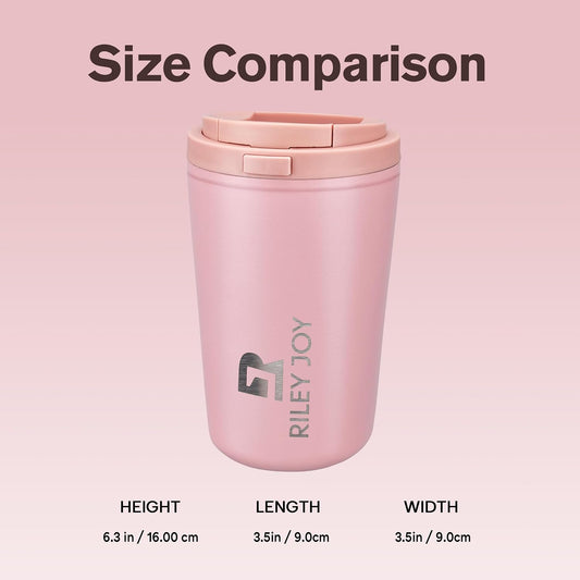 13oz Insulated Travel Coffee Mug, Hot & Iced Coffee Cups with Lids, Pink | 100% Leak Proof, Stainless Steel Vacuum Insulated, Cup holder Friendly, One-Touch Open, To Go, Reusable, Coffee Tumbler