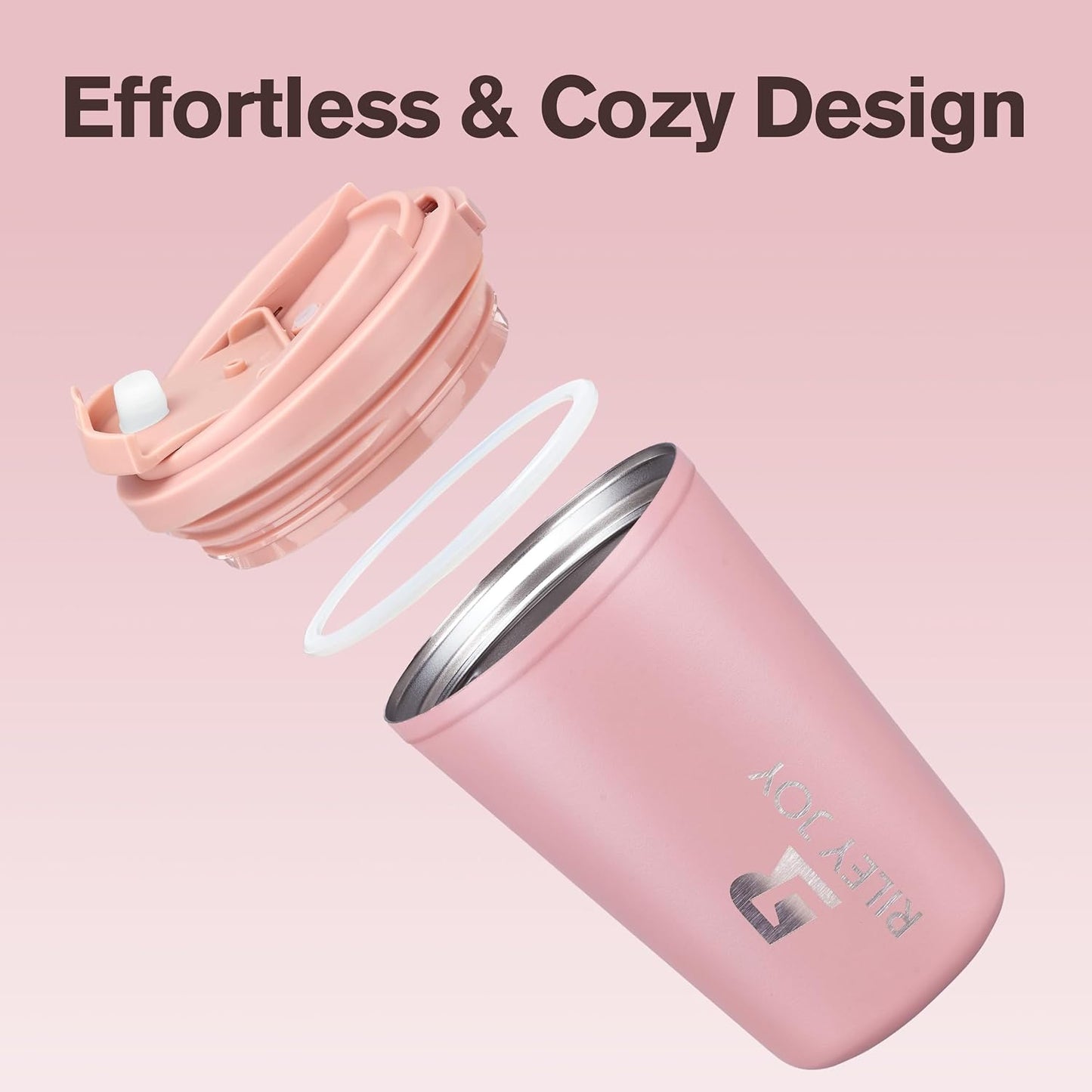 13oz Insulated Travel Coffee Mug, Hot & Iced Coffee Cups with Lids, Pink | 100% Leak Proof, Stainless Steel Vacuum Insulated, Cup holder Friendly, One-Touch Open, To Go, Reusable, Coffee Tumbler