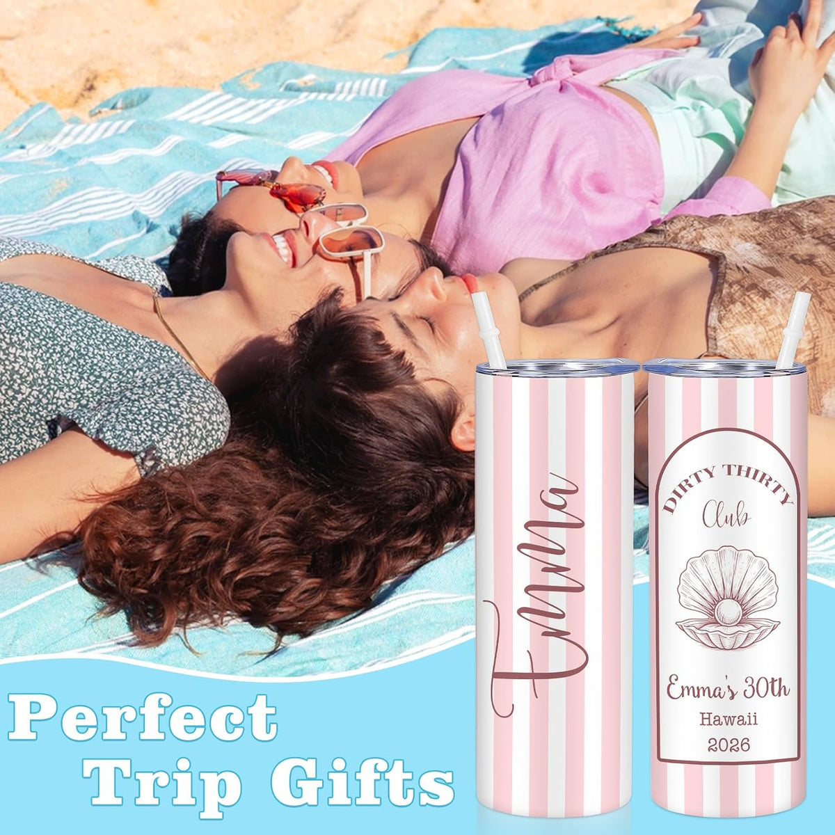 Girl Trip Gifts for Women, Personalized Girls Trip Tumblers with Name Text