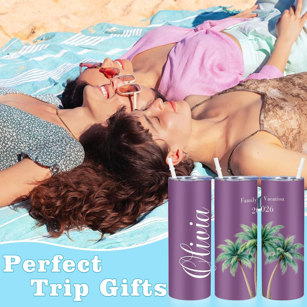 Girl Trip Gifts for Women, Personalized Girls Trip Tumblers with Name Text