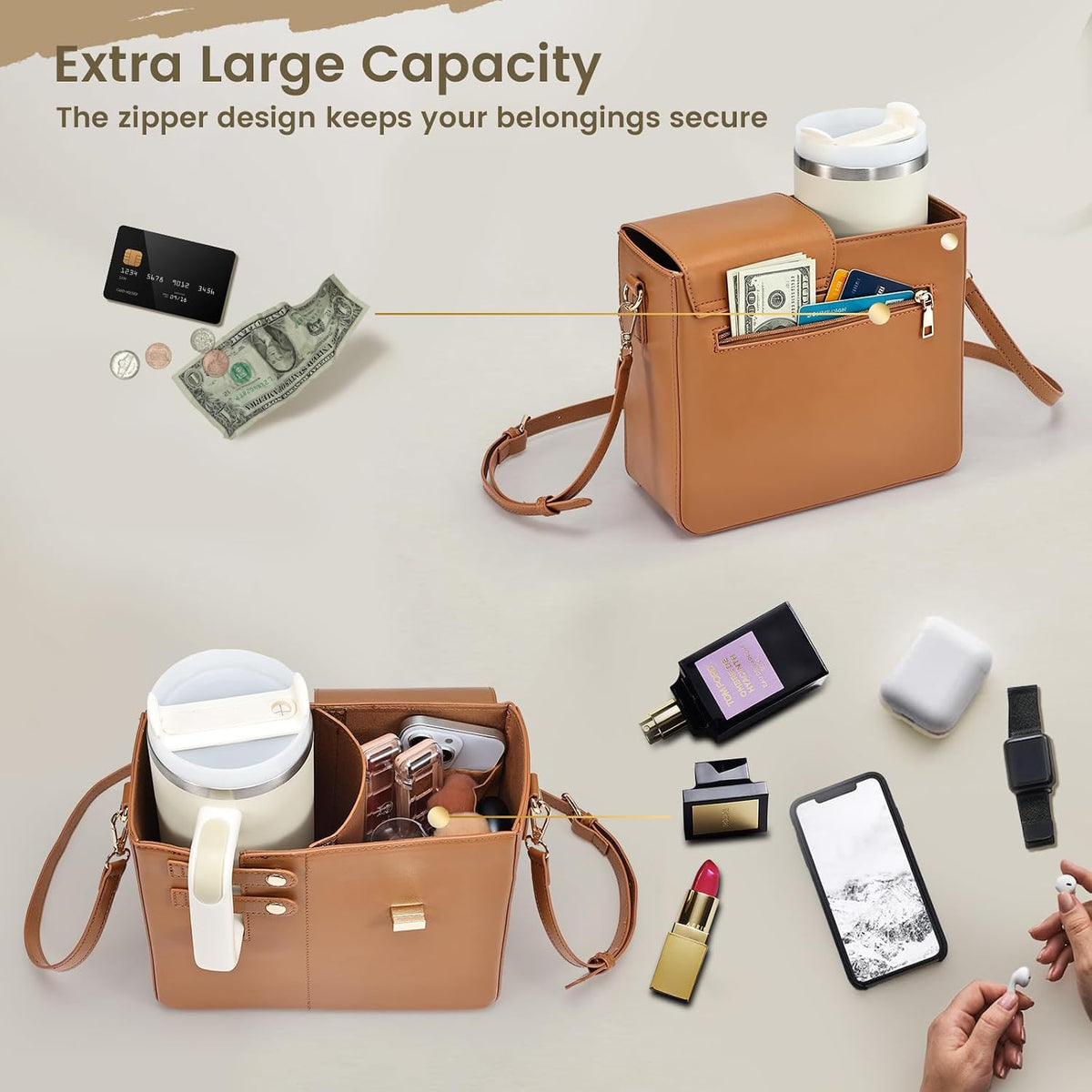 Water Bottle Purse Crossbody Bag Compatible with Stanley 30oz 40oz Tumbler