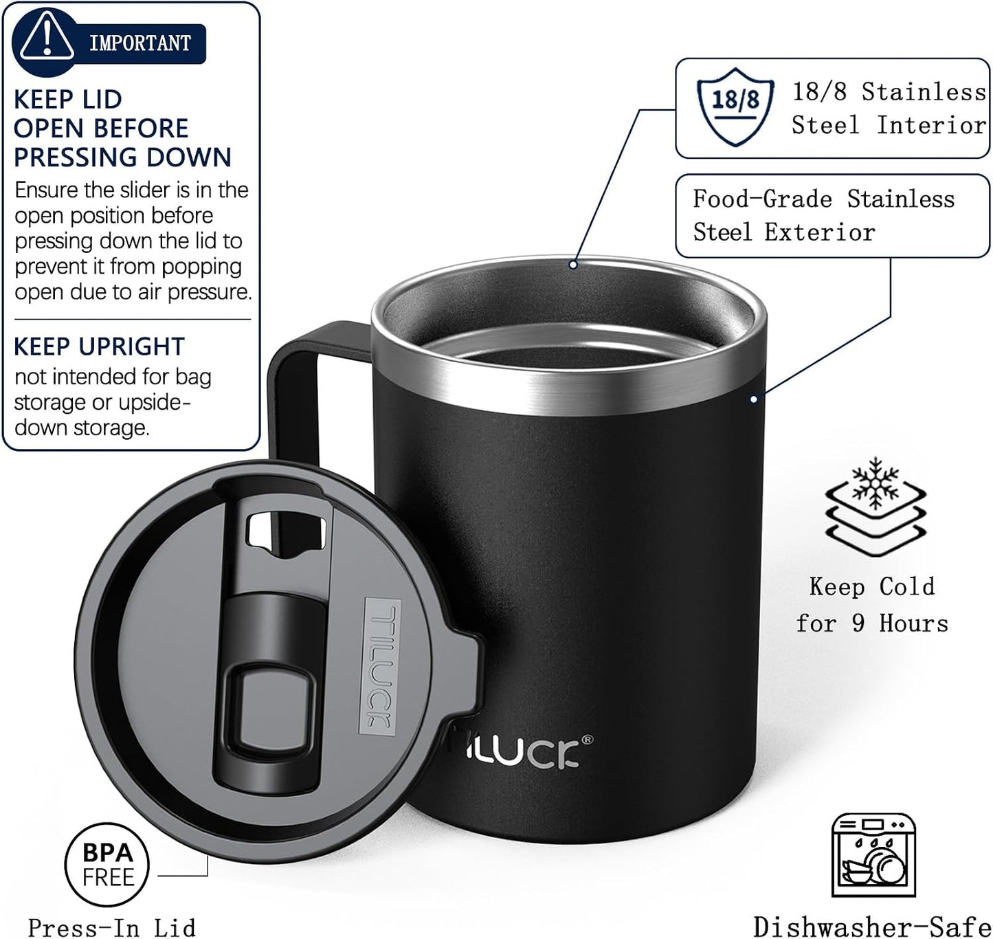 TILUCK 20 oz Insulated Coffee Tumbler with BPA-Free Lid | Travel Coffee Mug, Dishwasher Safe, Cup Holder Friendly, Double-Wall Vacuum Insulation for Hot & Cold Drinks,Matte MistyGray
