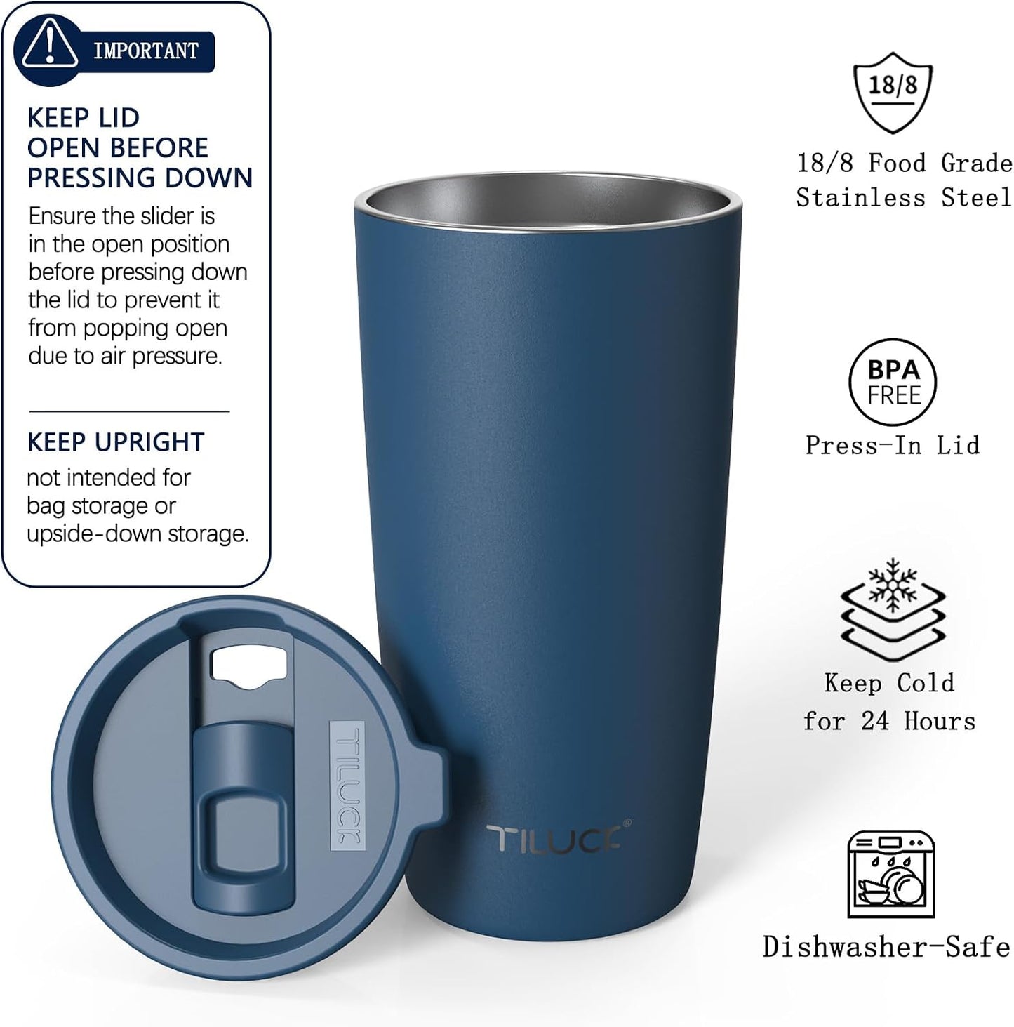 TILUCK 20 oz Insulated Coffee Tumbler with BPA-Free Lid | Travel Coffee Mug, Dishwasher Safe, Cup Holder Friendly, Double-Wall Vacuum Insulation for Hot & Cold Drinks,Matte MistyGray