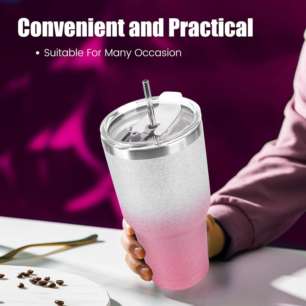 D·S 30oz Blue Tumbler Double Wall Vacuum Insulated Travel Coffee Mug