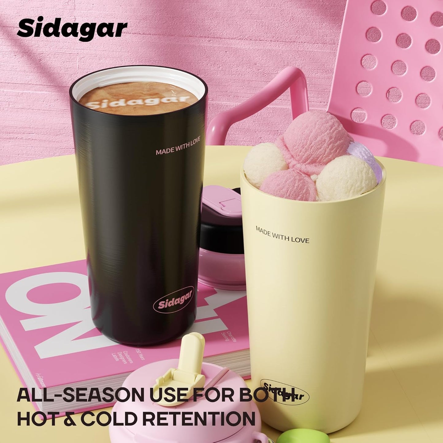 16 oz Travel Coffee Mug Spill Proof Leak Proof, Stainless Steel Thermal Coffee Cup with Lid, Resuable Ceramic Lined Tumbler for Office, Commute, Yoga Drinks Flask for Women - Berry Black