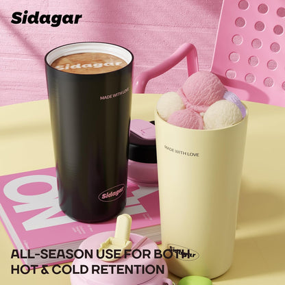 16 oz Travel Coffee Mug Spill Proof Leak Proof, Stainless Steel Thermal Coffee Cup with Lid, Resuable Ceramic Lined Tumbler for Office, Commute, Yoga Drinks Flask for Women - Berry Black