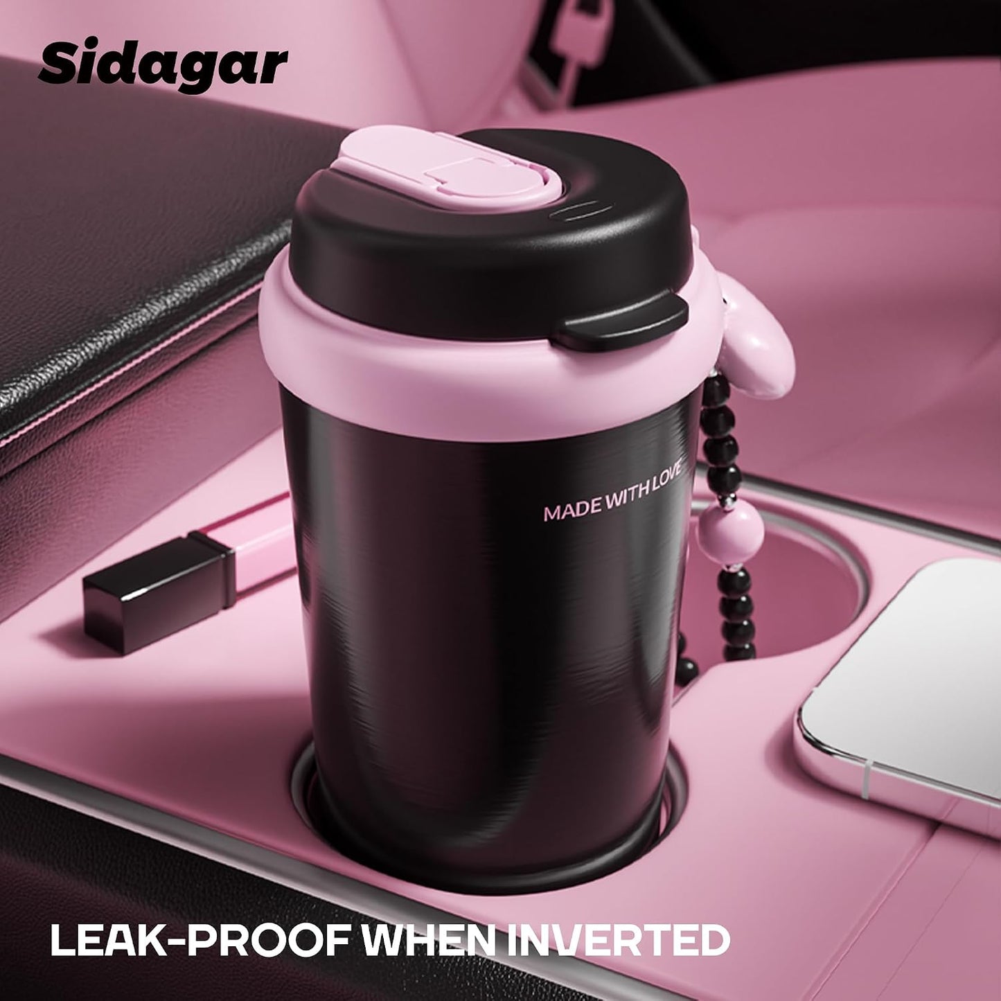16 oz Travel Coffee Mug Spill Proof Leak Proof, Stainless Steel Thermal Coffee Cup with Lid, Resuable Ceramic Lined Tumbler for Office, Commute, Yoga Drinks Flask for Women - Berry Black