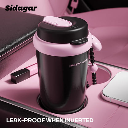 16 oz Travel Coffee Mug Spill Proof Leak Proof, Stainless Steel Thermal Coffee Cup with Lid, Resuable Ceramic Lined Tumbler for Office, Commute, Yoga Drinks Flask for Women - Berry Black