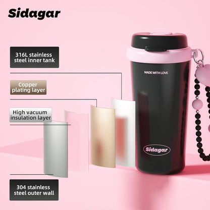 16 oz Travel Coffee Mug Spill Proof Leak Proof, Stainless Steel Thermal Coffee Cup with Lid, Resuable Ceramic Lined Tumbler for Office, Commute, Yoga Drinks Flask for Women - Berry Black