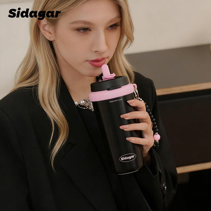 16 oz Travel Coffee Mug Spill Proof Leak Proof, Stainless Steel Thermal Coffee Cup with Lid, Resuable Ceramic Lined Tumbler for Office, Commute, Yoga Drinks Flask for Women - Berry Black