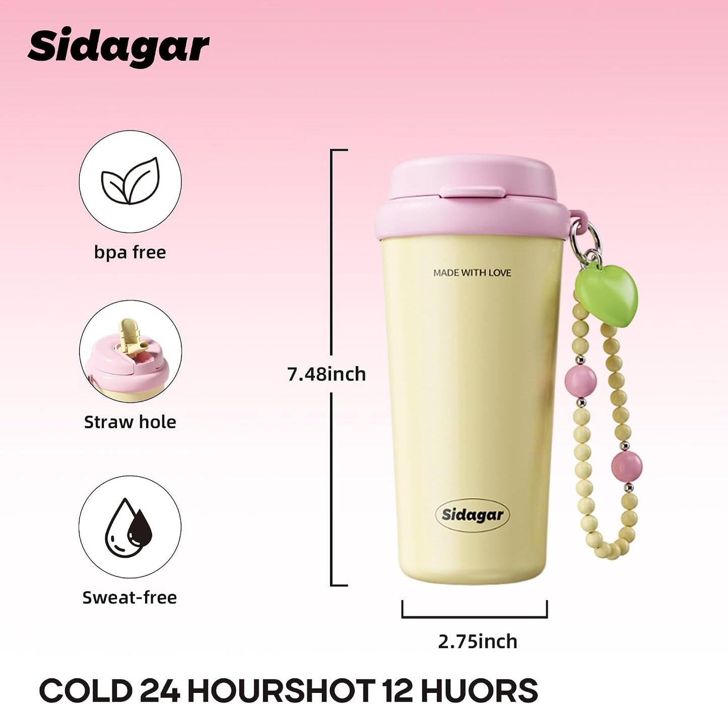 16 oz Travel Coffee Mug Spill Proof Leak Proof, Stainless Steel Thermal Coffee Cup with Lid, Resuable Ceramic Lined Tumbler for Office, Commute, Yoga Drinks Flask for Women - Berry Black