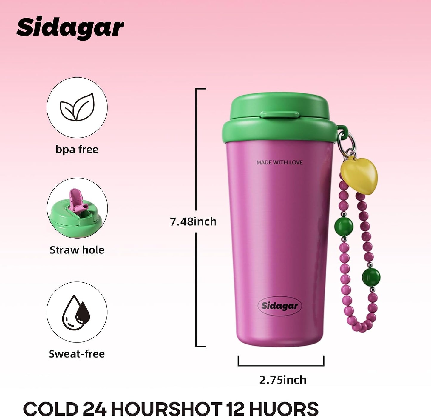 16 oz Travel Coffee Mug Spill Proof Leak Proof, Stainless Steel Thermal Coffee Cup with Lid, Resuable Ceramic Lined Tumbler for Office, Commute, Yoga Drinks Flask for Women - Berry Black