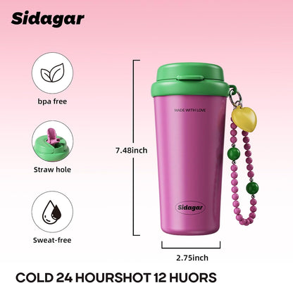 16 oz Travel Coffee Mug Spill Proof Leak Proof, Stainless Steel Thermal Coffee Cup with Lid, Resuable Ceramic Lined Tumbler for Office, Commute, Yoga Drinks Flask for Women - Berry Black