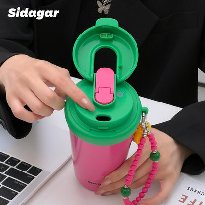 16 oz Travel Coffee Mug Spill Proof Leak Proof, Stainless Steel Thermal Coffee Cup with Lid, Resuable Ceramic Lined Tumbler for Office, Commute, Yoga Drinks Flask for Women - Berry Black