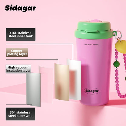 16 oz Travel Coffee Mug Spill Proof Leak Proof, Stainless Steel Thermal Coffee Cup with Lid, Resuable Ceramic Lined Tumbler for Office, Commute, Yoga Drinks Flask for Women - Berry Black