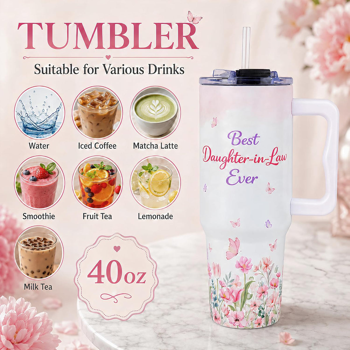 Gifts for Wife from Husband - 40oz Insulated Stainless Steel Tumbler - Wife Mother Day, Anniversary Birthday Romantic Gift for Her, Wifey Present Ideas, Wife Giftss From Husband