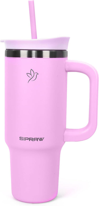 40oz Tumbler with Handle and Straw Insulated Stainless Steel Travel Mug Vacuum Double Wall Coffee Cup Leak Resistant Lid BPA-Free Cup Holder Friendly for Hot & Cold Drinks, Pink