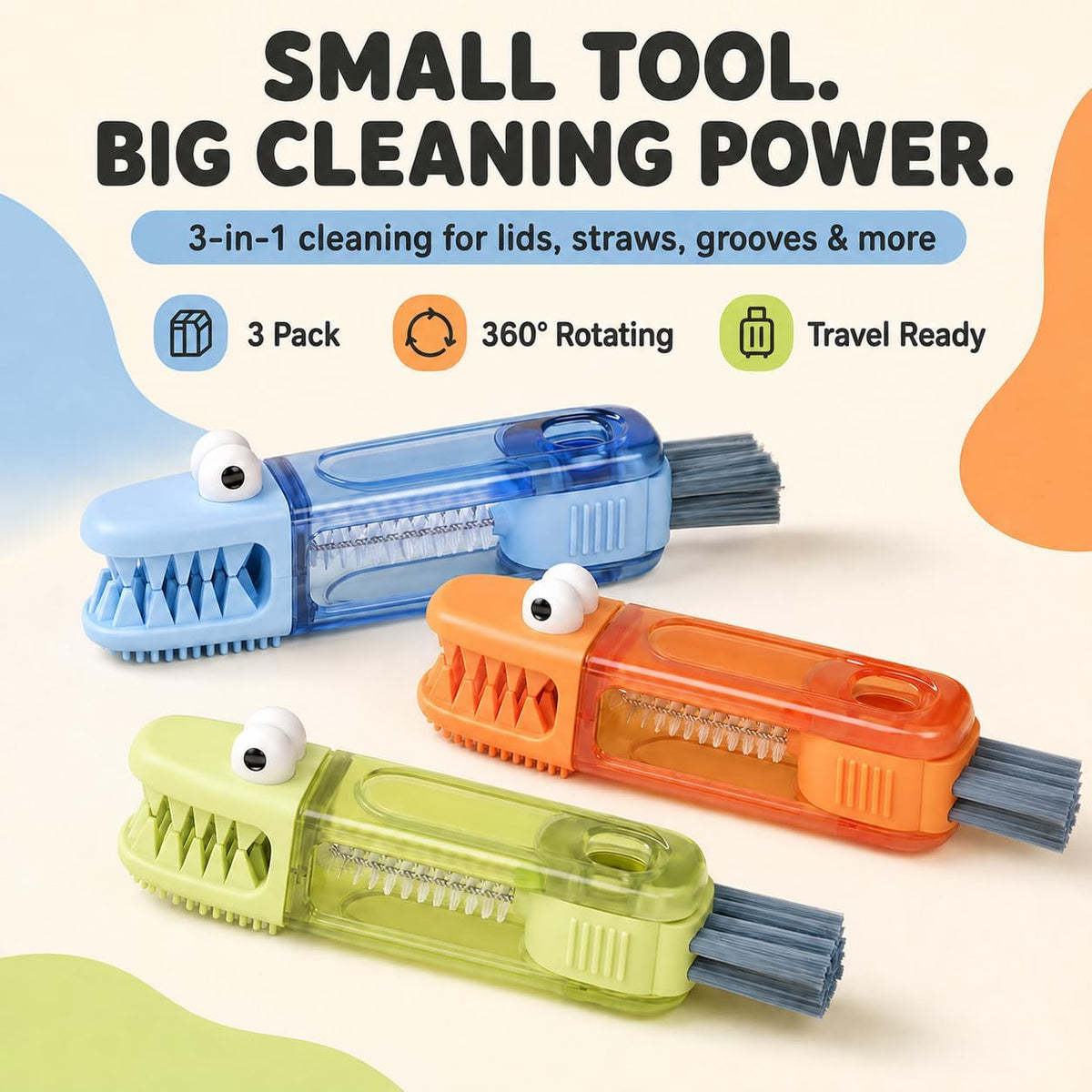 3-in-1 Bottle Brush, Straw Cleaner, Cup Lid Gap Cleaning Brush Set
