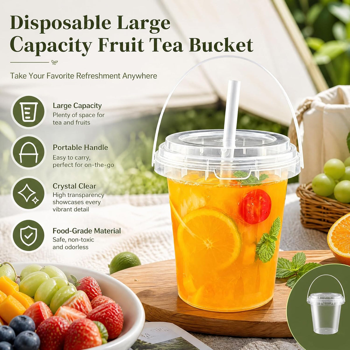 10 Pack 34oz Plastic Cups with Lids and Straws,Drink Buckets