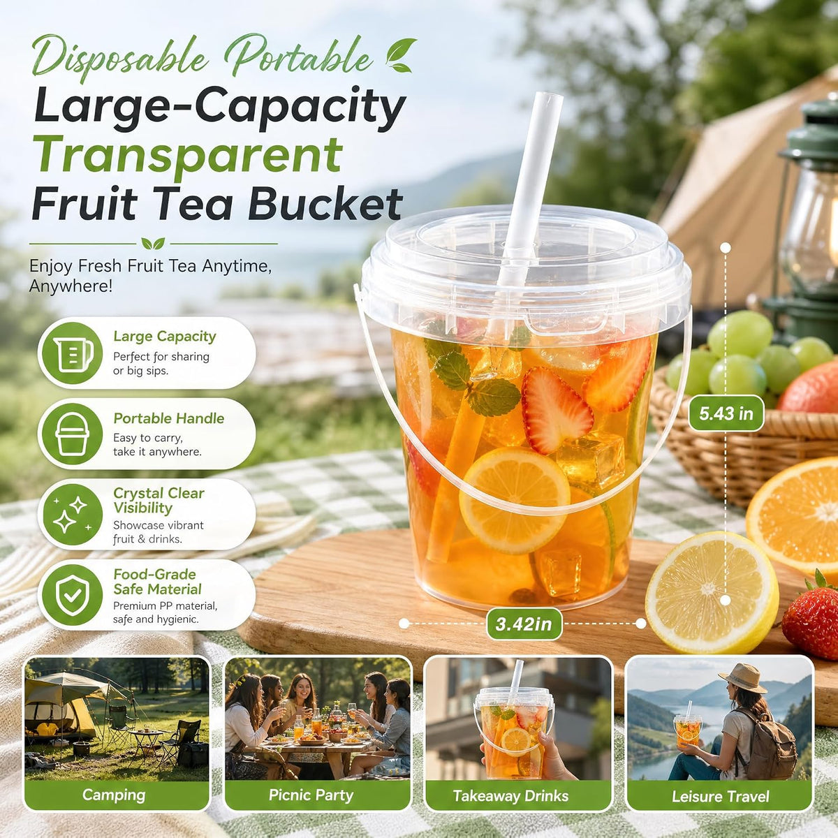 10 Pack 34oz Plastic Cups with Lids and Straws,Drink Buckets