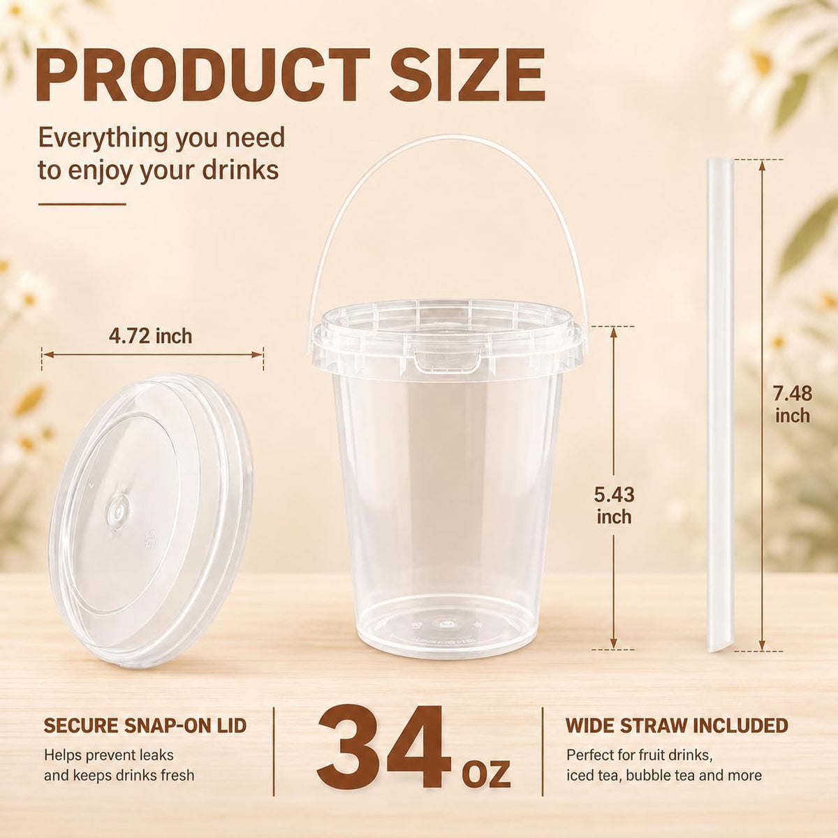 10 Pack 34oz Plastic Cups with Lids and Straws,Drink Buckets