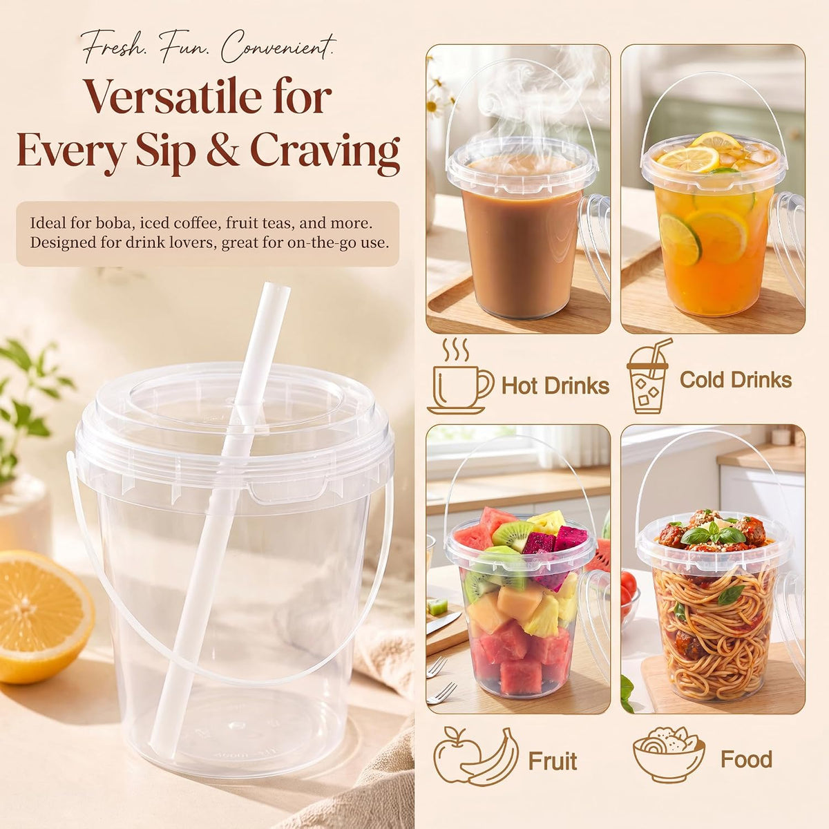 10 Pack 34oz Plastic Cups with Lids and Straws,Drink Buckets