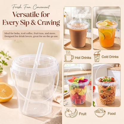 10 Pack 34oz Plastic Cups with Lids and Straws,Drink Buckets