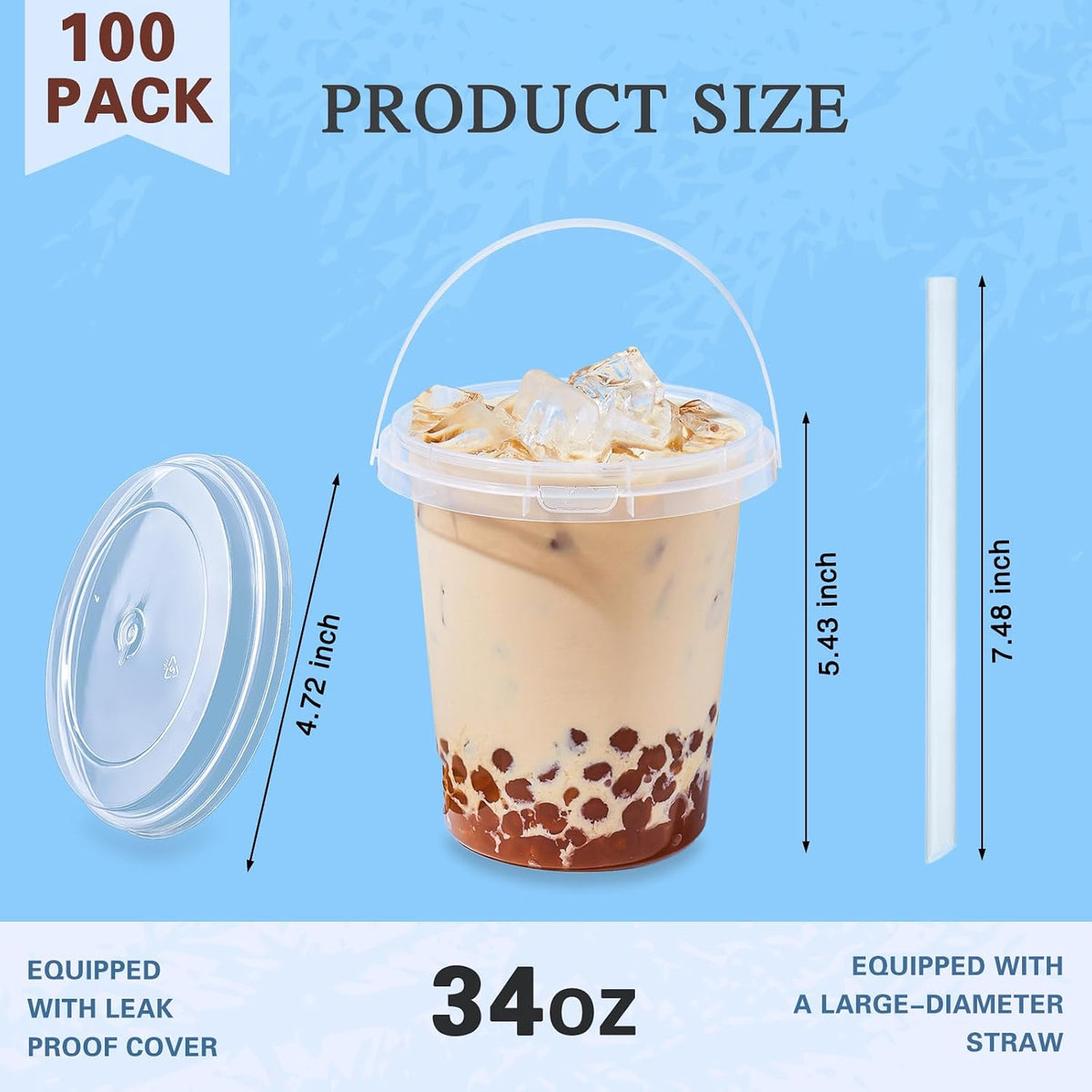 10 Pack 34oz Plastic Cups with Lids and Straws,Drink Buckets