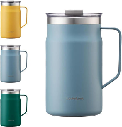 Metro Mug, Premium 18/8 Stainless Steel Metal, Double Wall Insulated, Portable Coffee Cup with Lid and Handle for Hot and Cold Drinks, Mint, 16 oz