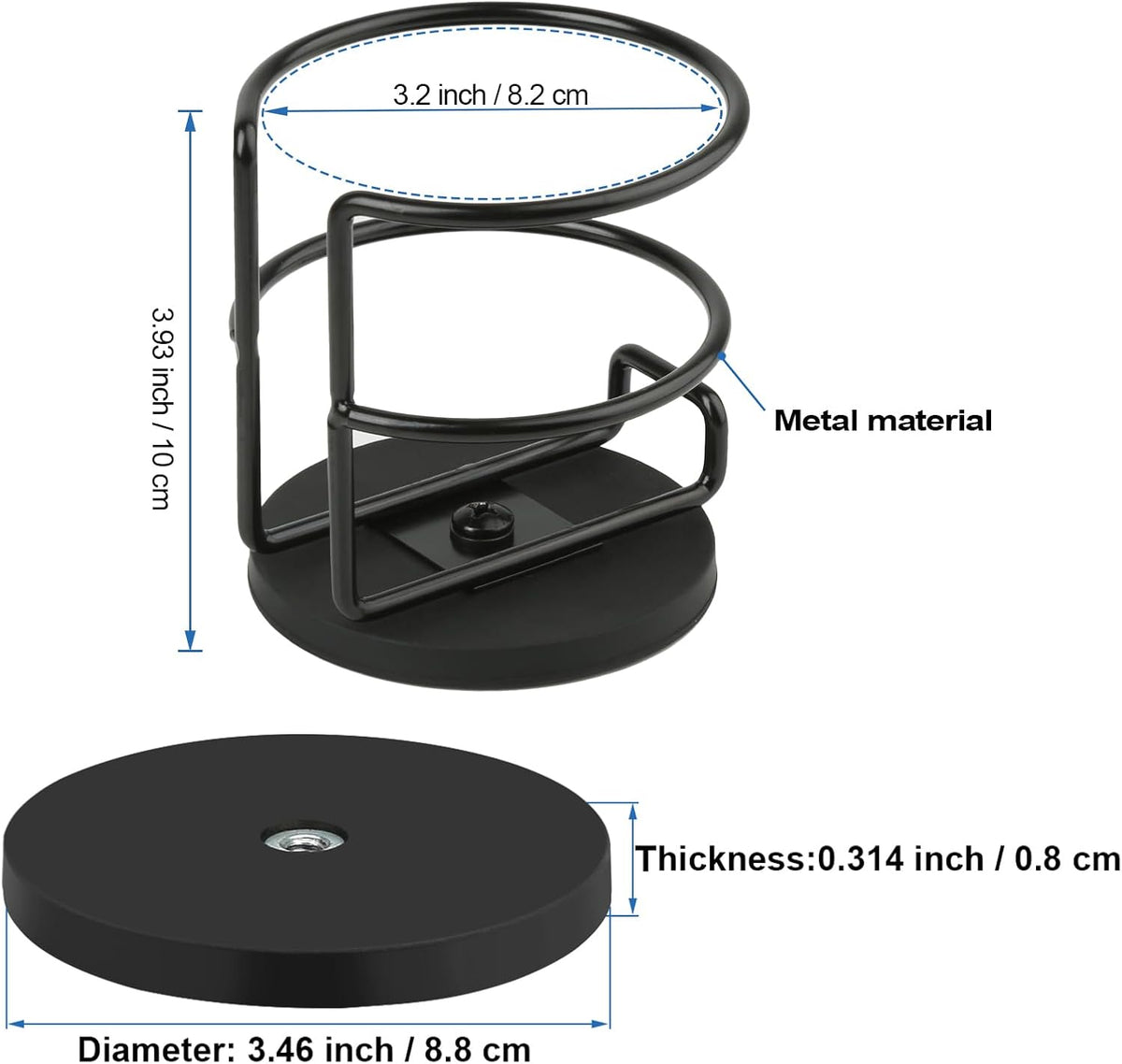 Magnetic Cup Holder,Heavy Duty Metal Drink Holder,3.46 inch / 8.8 cm Strong Base,Bottle Holder for Refrigerator/Treadmill/Truck/Tractor/Forklift/Boat/Bus/Car (Side Magnetic)