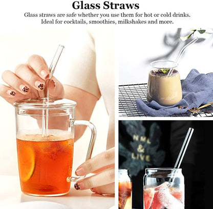 16 Pack Reusable Glass Straws, 6 Straight and 6 Bent with 4 Cleaning Brush