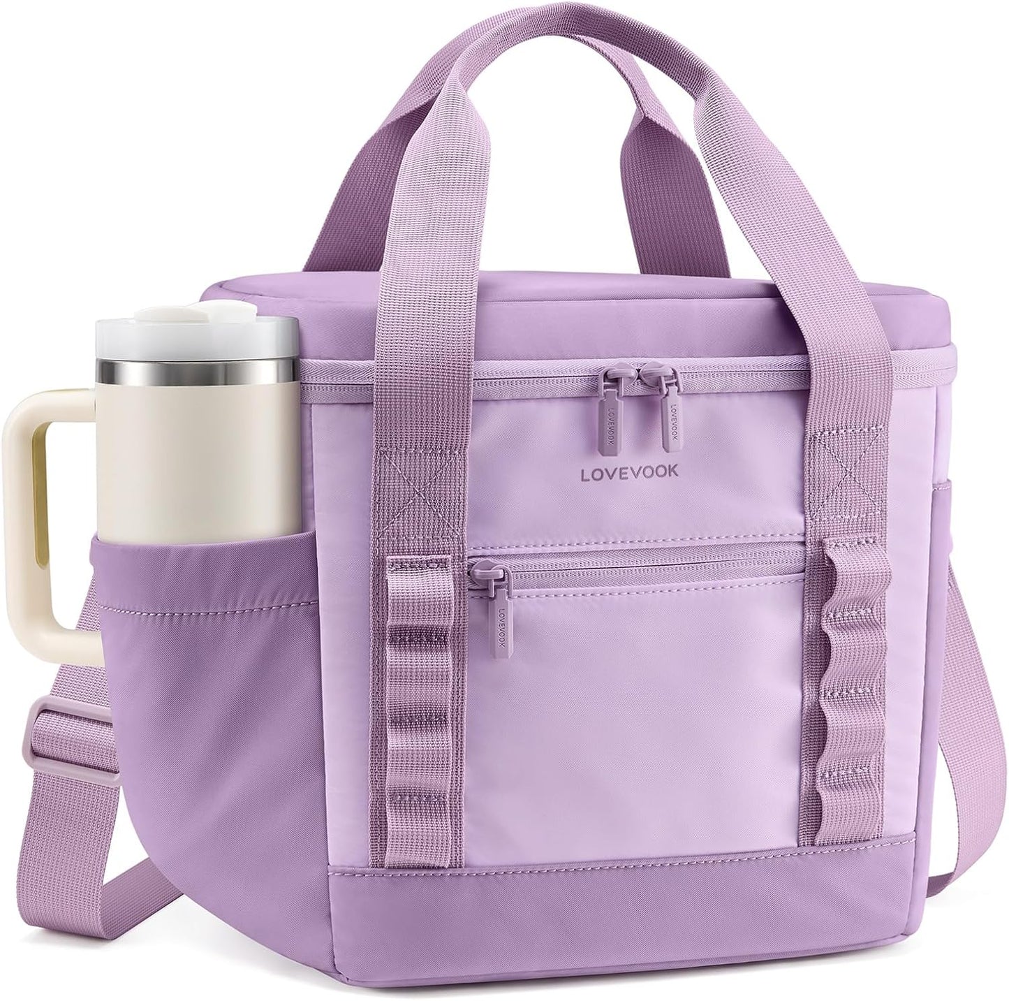 Insulated Lunch Bag for Women men, Large Leakproof Adult Lunch Box | 180° Wide Opening, Fits 40oz Cup, Heat-Sealed Leakproof, 4-Layer Thermal Insulation, Multi-Functional DIY Webbing