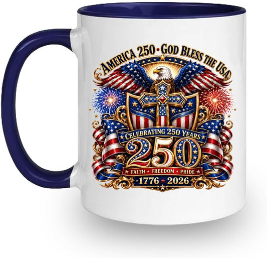 250th Anniversary USA Coffee Mug Patriotic 1776 to 2026 American Ceramic Cup 11 oz 4th of July Independence Day Tea Coffee Gift Men Women
