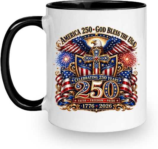 250th Anniversary USA Coffee Mug Patriotic 1776 to 2026 American Ceramic Cup 11 oz 4th of July Independence Day Tea Coffee Gift Men Women