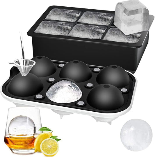 2 Pack Ice Cube Tray, 2" Sphere Ice Ball Mold with Lid & Large Square Maker