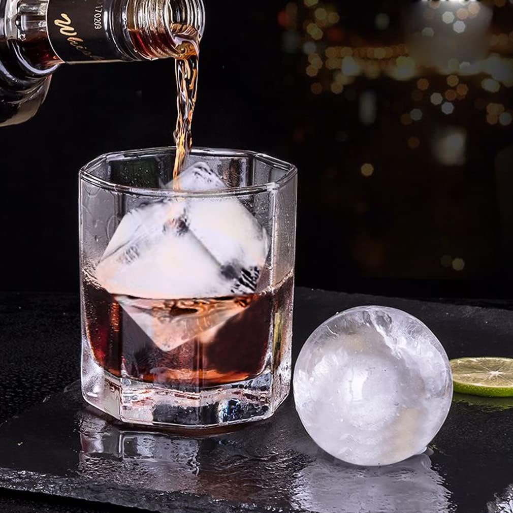 2 Pack Ice Cube Tray, 2" Sphere Ice Ball Mold with Lid & Large Square Maker