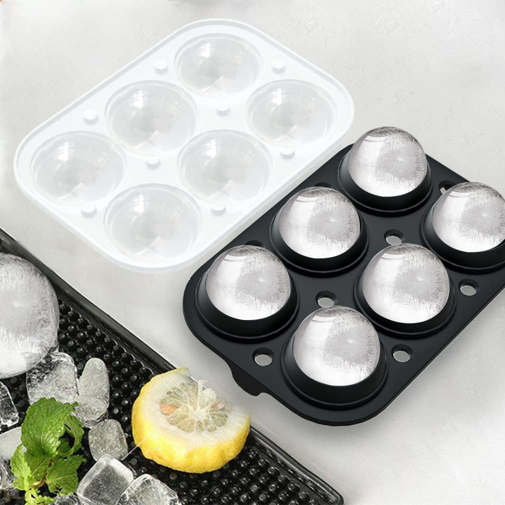 2 Pack Ice Cube Tray, 2" Sphere Ice Ball Mold with Lid & Large Square Maker