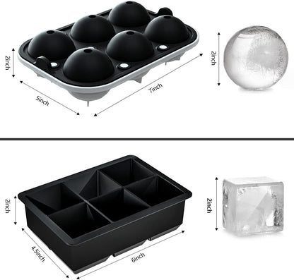 2 Pack Ice Cube Tray, 2" Sphere Ice Ball Mold with Lid & Large Square Maker